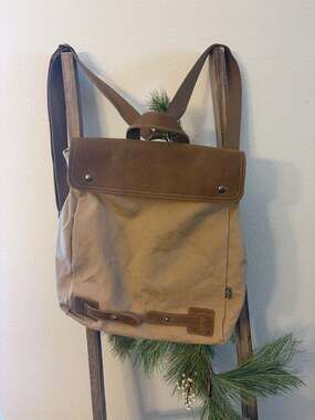TSD Brand Canvas and Leather Flap Backpack